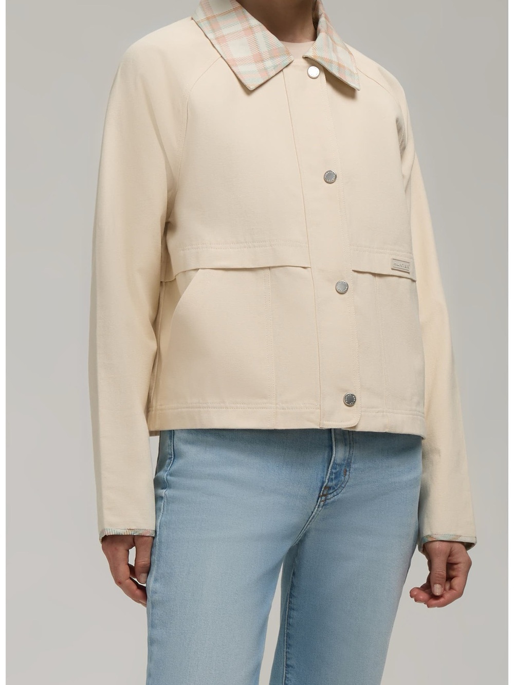 Hunter Plaid Collar Cotton Twill Crop Field Jacket